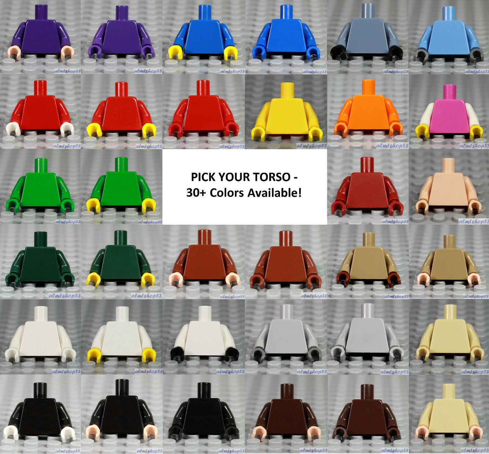 Lego - Minifigure Torso Plain - Pick Your Color - Solid Monochrome Blank Town