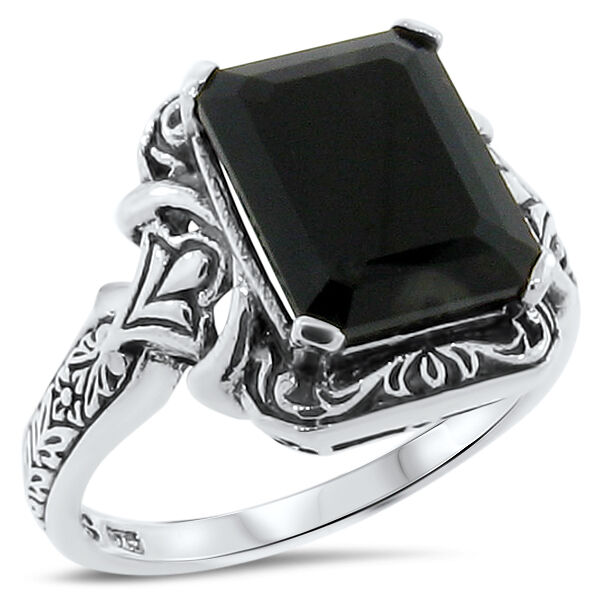 Genuine Black Agate Antique Design .925 Sterling Silver Ring,       #171