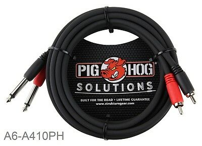 10ft Pig-hog Dual 1/4" Ts Mono Male Plug To 2-rca Male Plug  Audio Cable