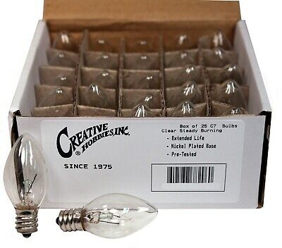 (25 Pack) Night Light Bulbs, C7, Clear, Steady, 4 Watt, Candelabra Base E12