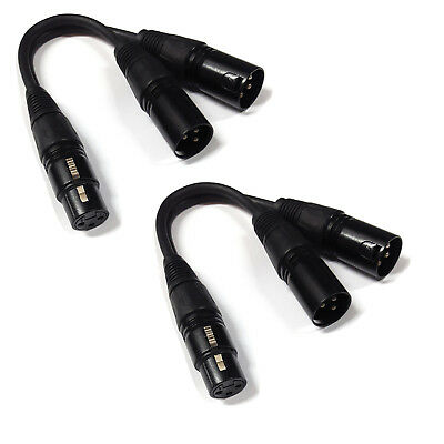 2 Pack Lot - 3-Pin XLR Female to Dual 2 Male Y Splitter Mic Cable Adaptor 16 AWG