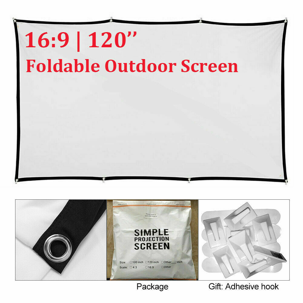 120'' Projector Screen Indoor Outdoor Foldable Camping 16:9 HD Projection Movie