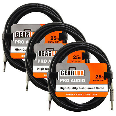 Gearlux Instrument Cable, Black, 25 Foot - 3 Pack