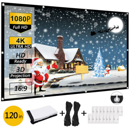 120" Extra Thick Hd Projector Screen 16:9 Home 4k Movie Theater Opaque Foldable