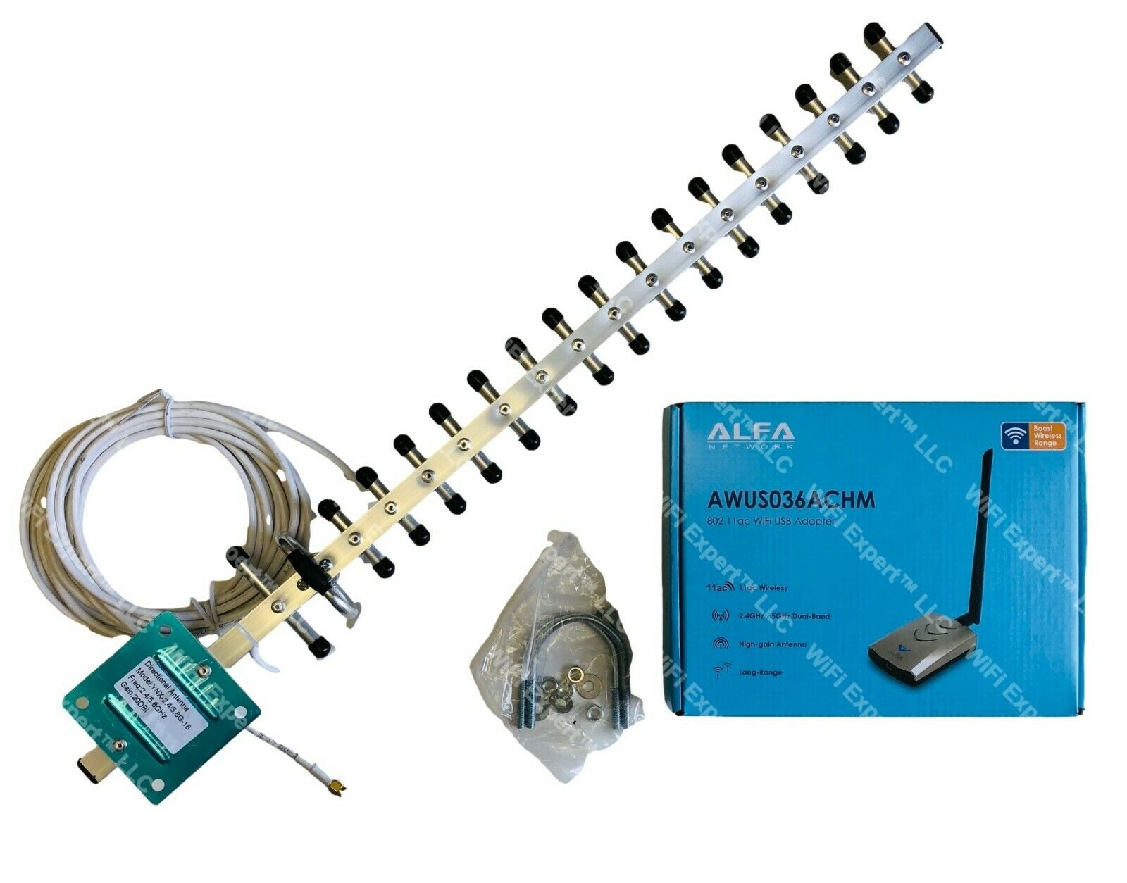 WiFi Antenna 20dBi YAGI + ALFA ACHM Super Long Range Booster DUAL BAND 802.11ac