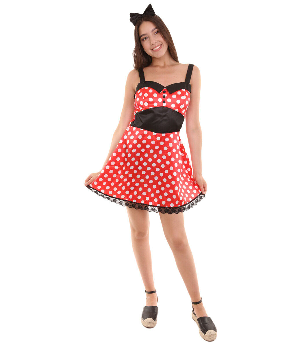 Women's Red Polka Dot Shoulder-straps Dress for Cosplay Minnie Costume HC-141