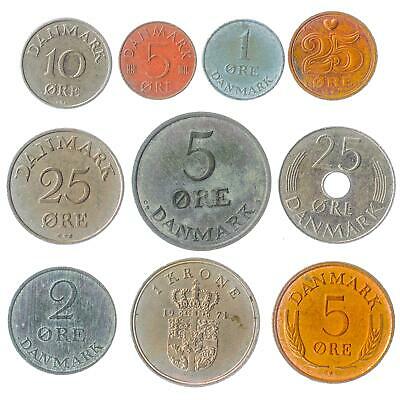 10 Different Danish Coins. Old Denmark Money-currency Øre Krone Kroner 1947-2018