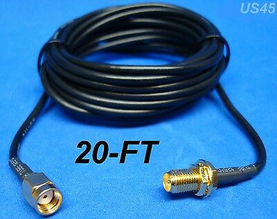 20-FT WiFi ANTENNA EXTENSION ADAPTER WIRELESS RP-SMA CABLE CORD SMA US SELLER