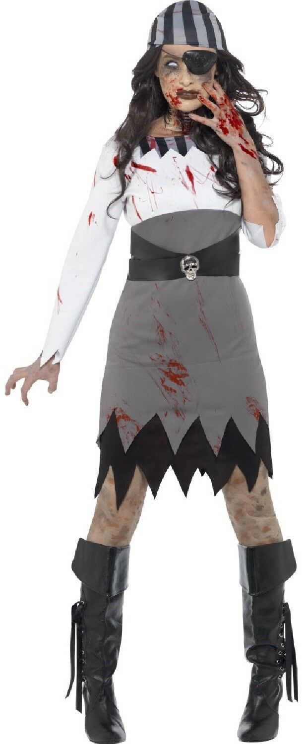 Ladies Dead Bloody Zombie Pirate Halloween Fancy Dress Costume Outfit UK 4-22