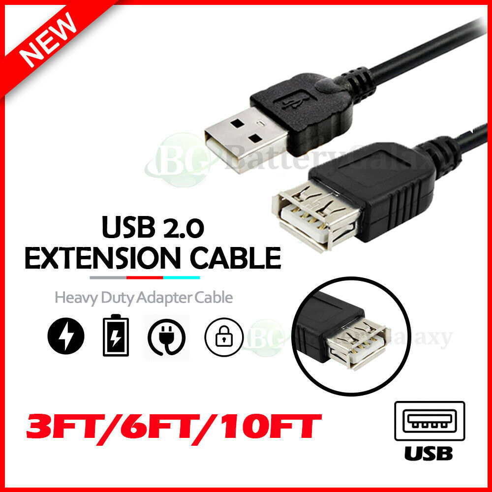 USB 2.0 Extension Extender Cable Cord M/F Standard Type A Male to Female Black