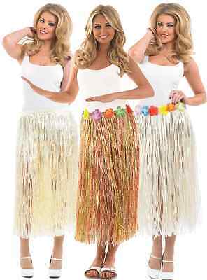 Ladies Hawaiian Hula Girl Long Grass Skirt Fancy Dress Costume 24-50
