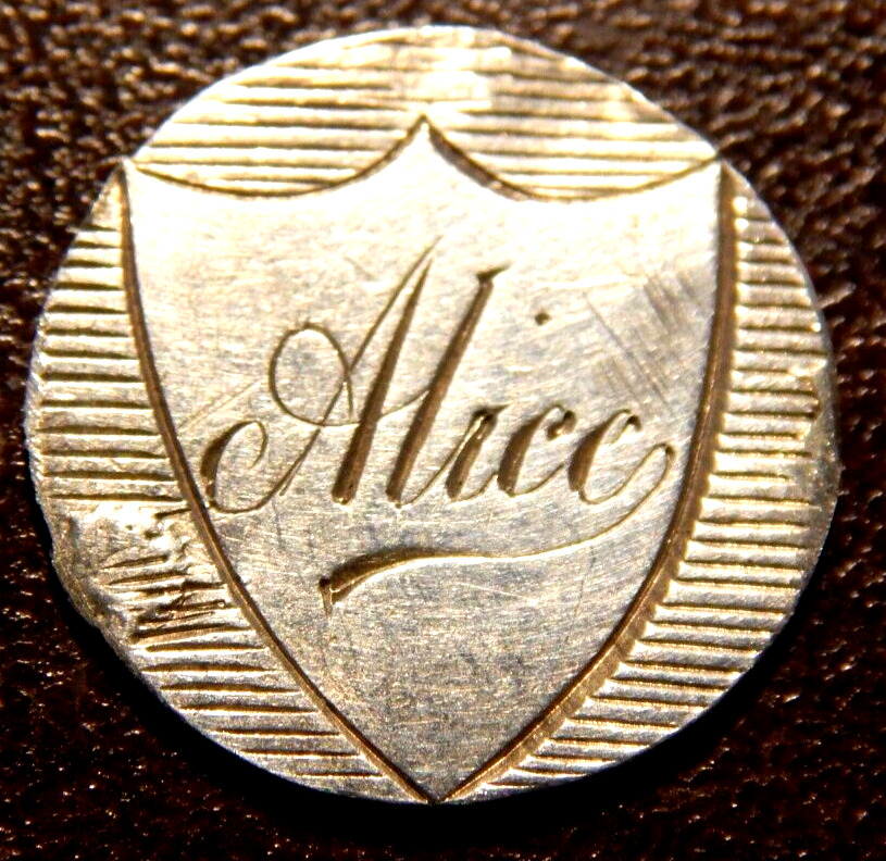 1890's Great Britain Silver 3 Pence Love Token ' Alice ' Engraved In Shield !