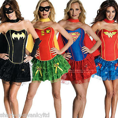 Ladies Batgirl Supergirl Wonder Woman Robin Hero Fancy Dress Costume Outfit 6-18