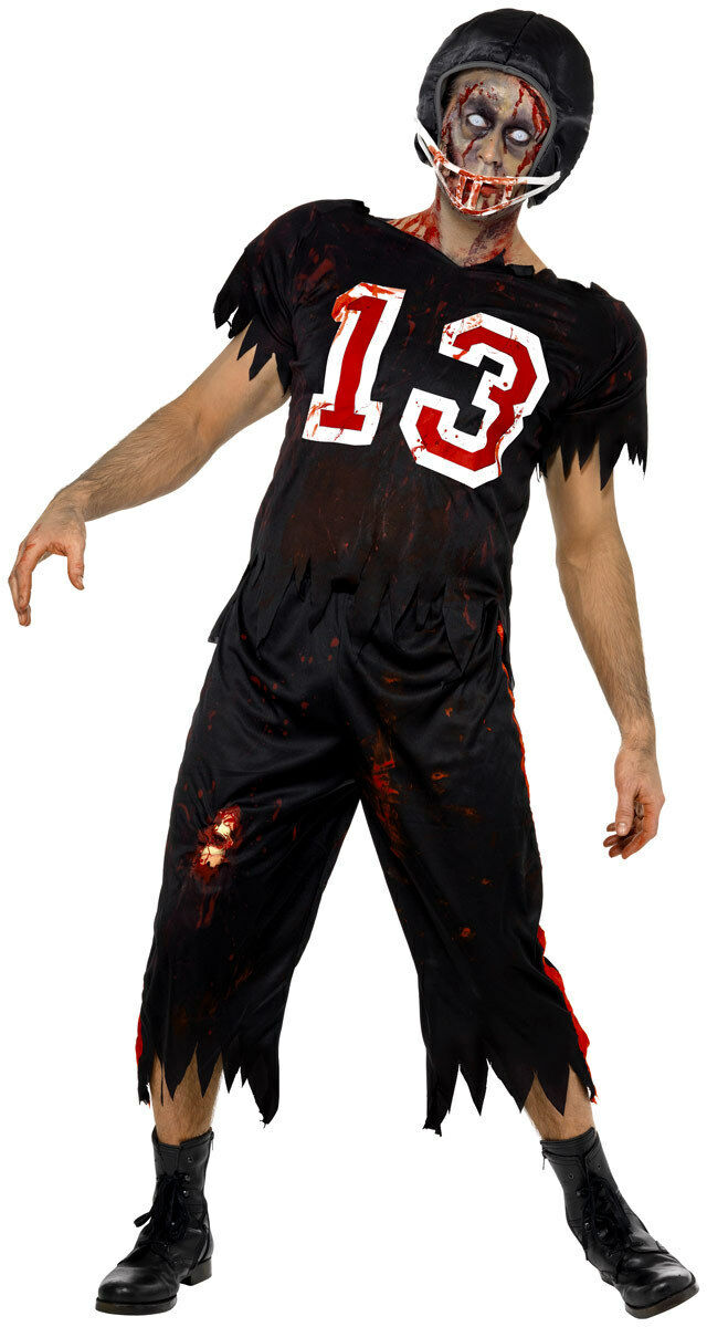 Men Zombie American Footballer Quarterback Halloween Fancy Dress Costume Outfit